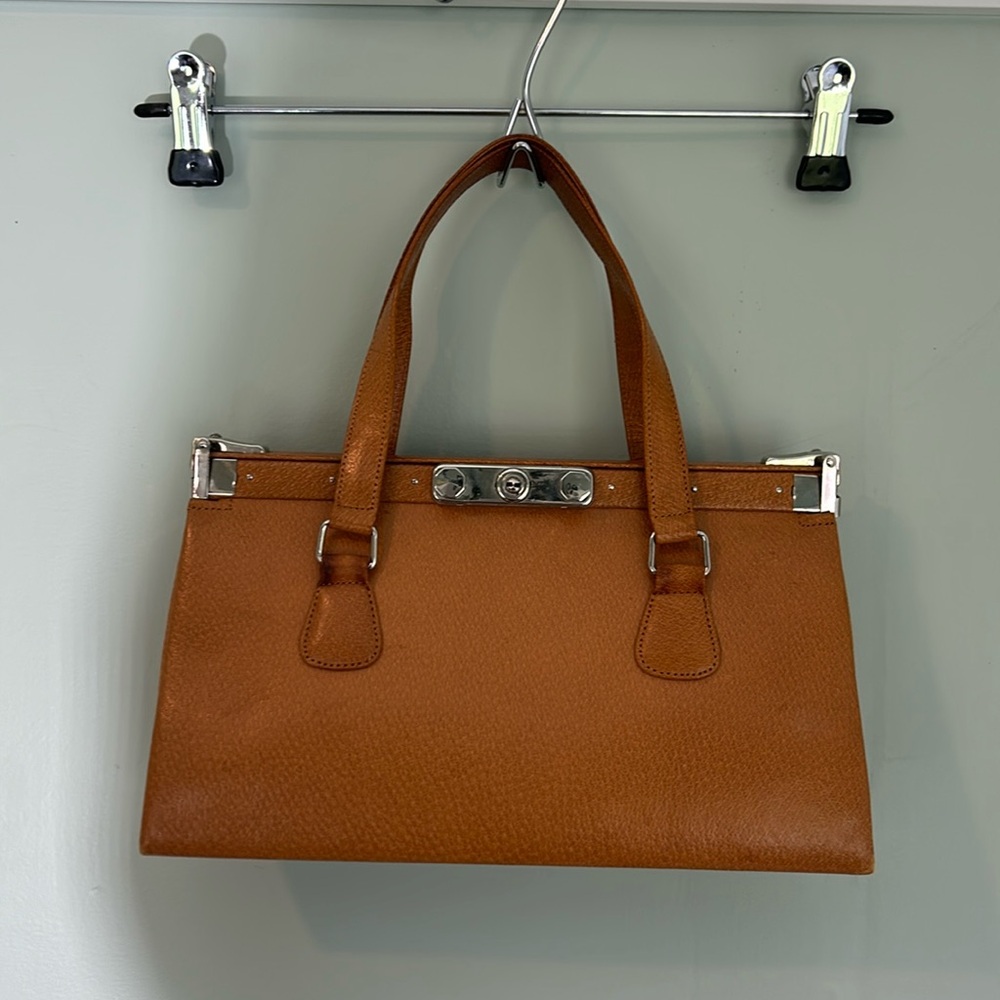 Vintage Fassbender Tan Leather Shoulder Handbag Made in England w/ Lock and Key